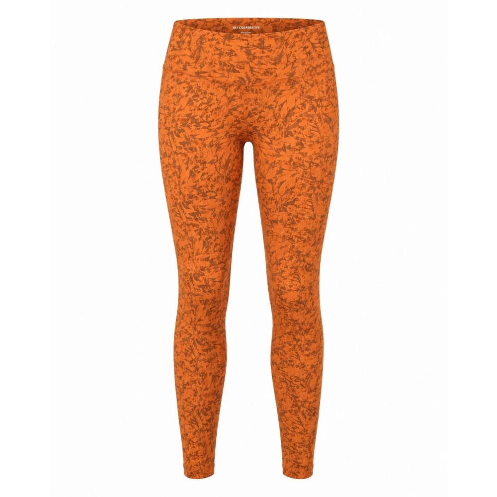Women M REI Co-Op Take Your Time 7/8 Leggings Orange Rust Printed Pants Hike Run